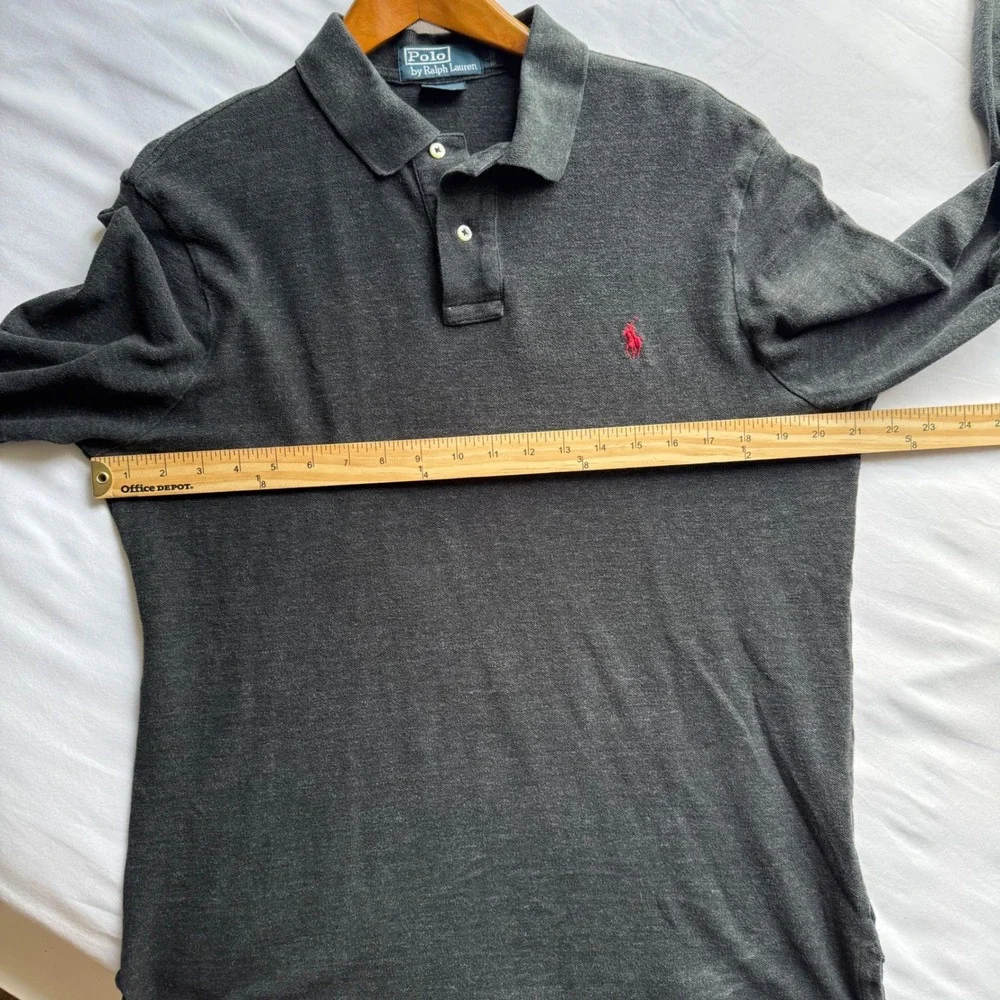 Polo Ralph Lauren Mens Gray Long Sleeve Polo Shirt Custom Fit Red Pony Large